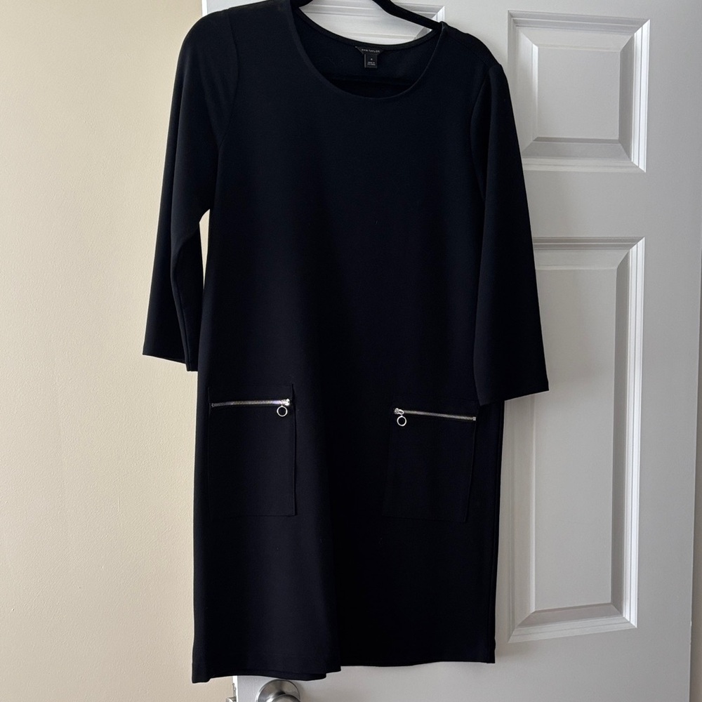 Ann Taylor Black Long Sleeve Dress with Zipper Details